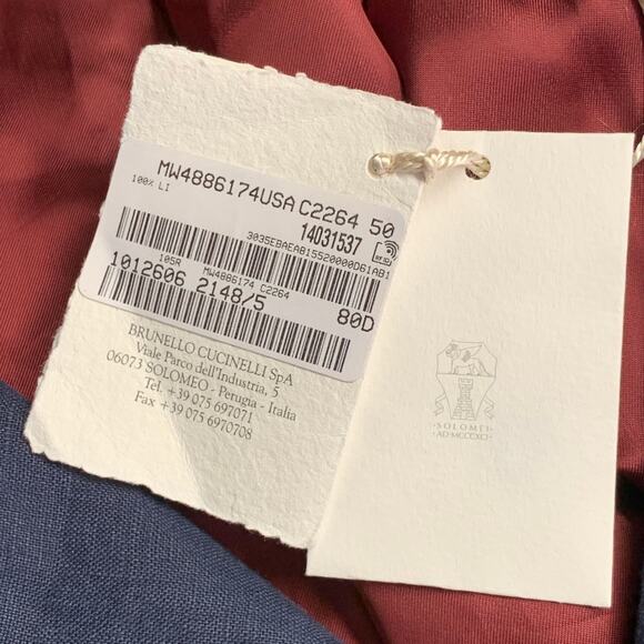 BRUNELLO CUCINELLI Size 40 Navy Red Twill Linen Snaps Jacket - Picture 6 of 10